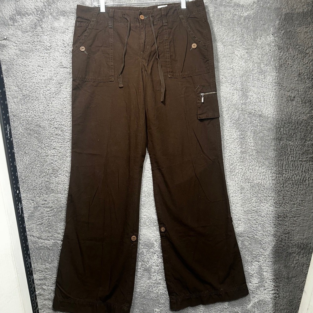 Eddie Bauer Cargo Pants Womens 10 Brown Wide Leg Cotton Utility Drawstring 30x34